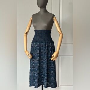 Vintage Blue Knit Midi Skirt | Stretch High Waist | Size